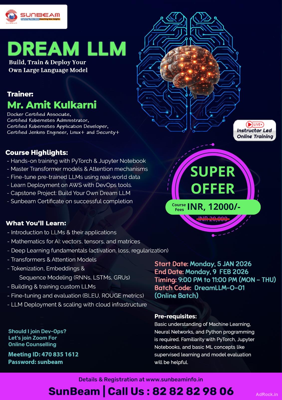 Learn LLM Development Online – DREAM LLM Training by SunBeam