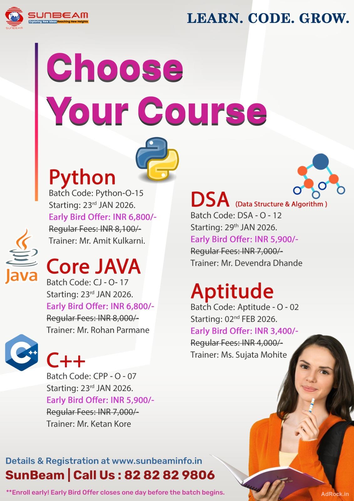 Python, Java, C++ & DSA Courses – Early Bird Offer | SunBeam
