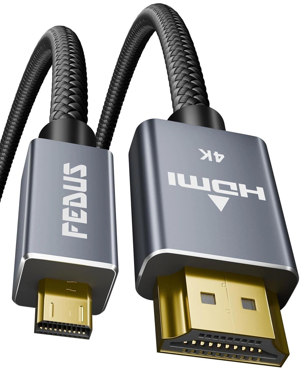FEDUS 4K Micro HDMI to HDMI Cable 1.5 Meter, Micro HDMI 2.0 Adapter [4K@60Hz, 2K@144Hz 120Hz] 4K 18Gbps HDR, C..