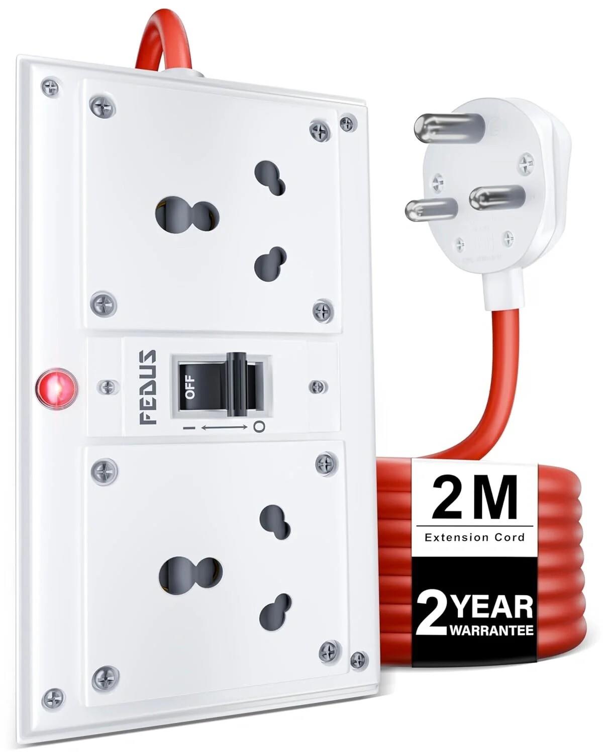 FEDUS 16amp 3000 Watts Heavy Duty High Load Capacity Electric Power Extension Switch Board Cord with MCB Switc..