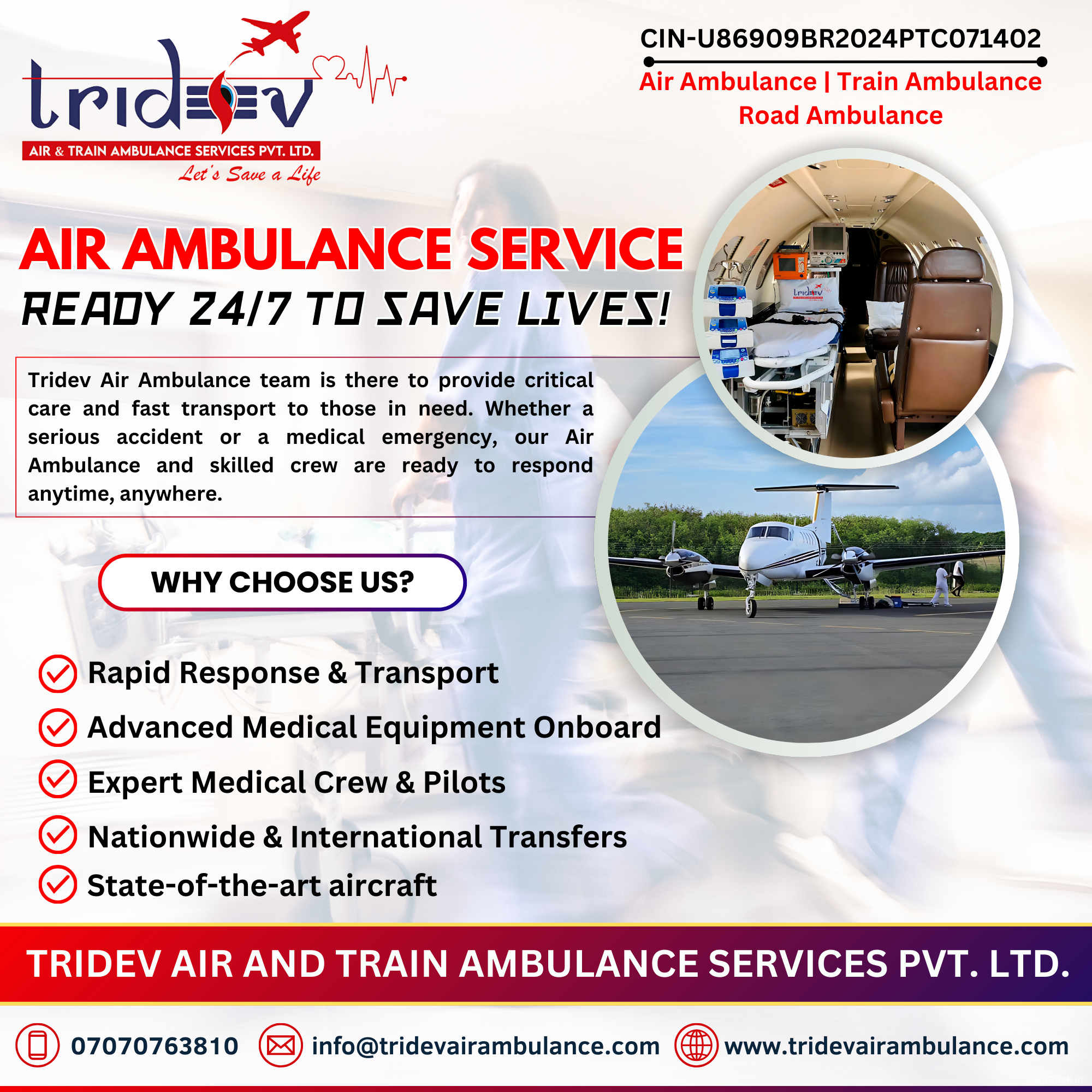 All Possible Medical Care Services in Tridev Air Ambulance Services in Patna 