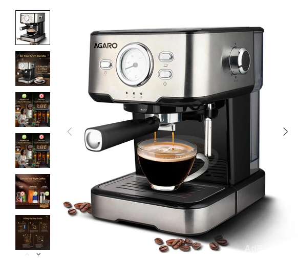 Espresso Coffee Maker 1100W | Agaro Imperial with Milk Frother