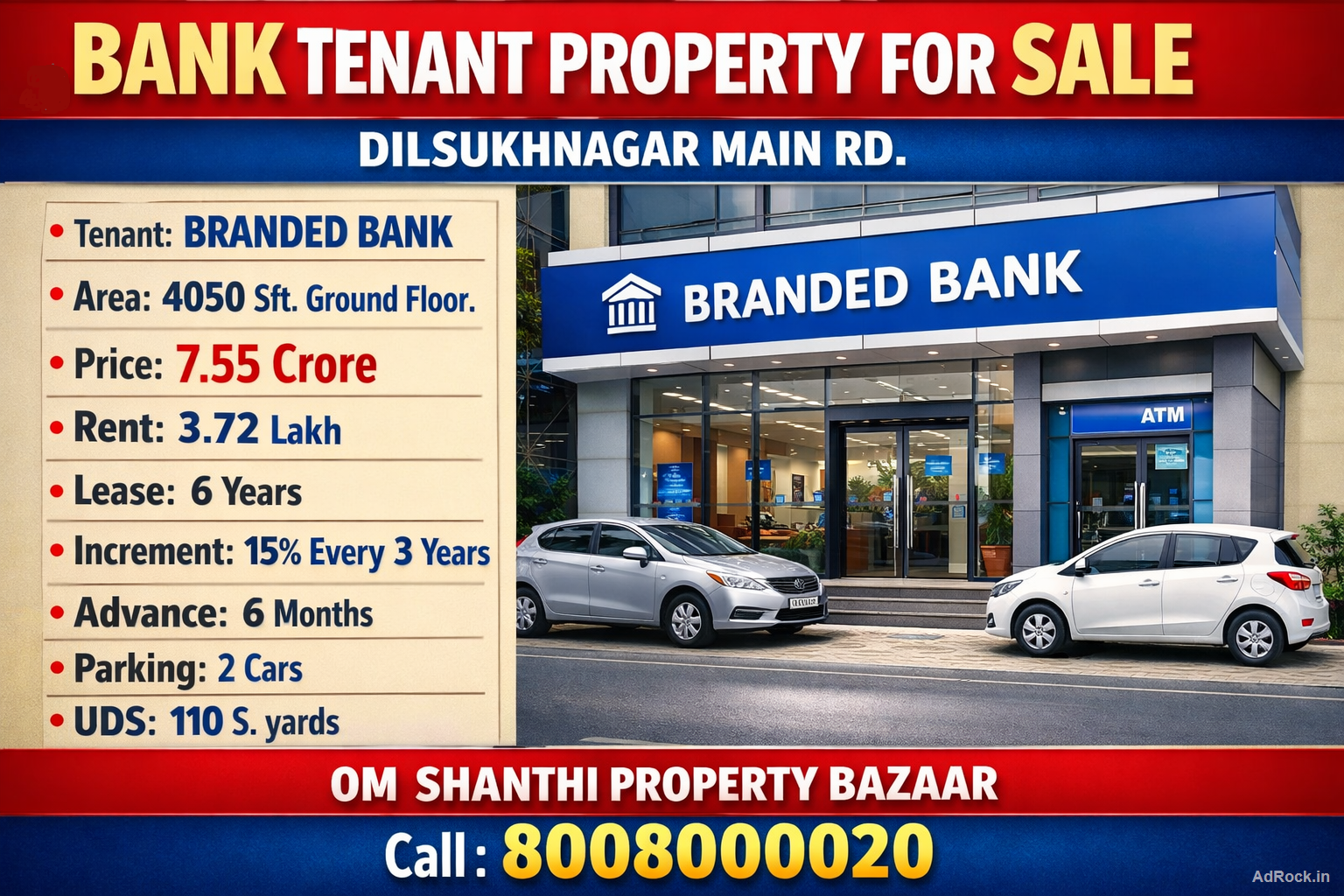 Sale of commercial property Branded Bank tenent at Dilsukhnagar main road