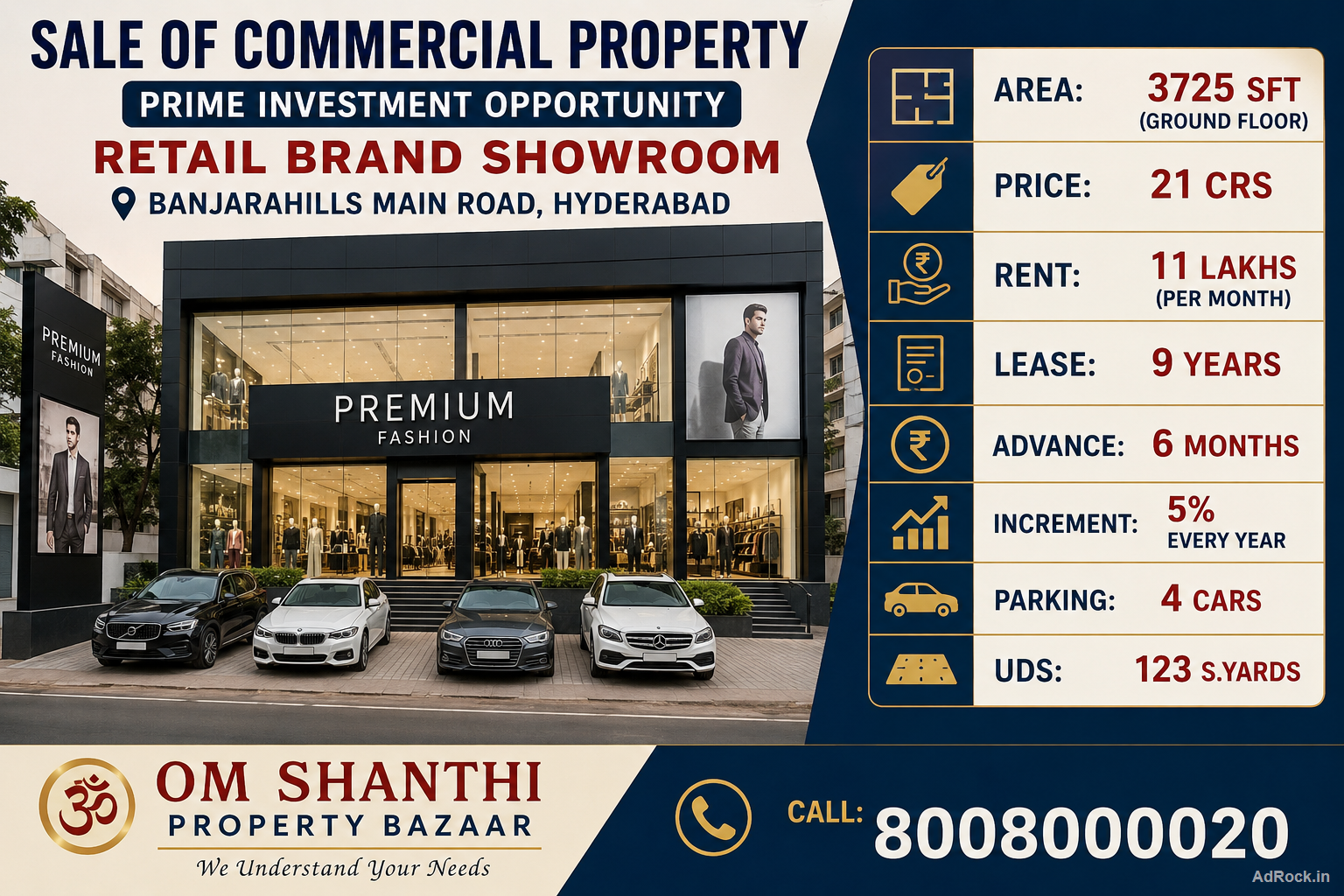 SALE OF COMMERCIAL PROPERTY WITH RETAIL BRAND SHOWROOM AT BANAJARAHILLS