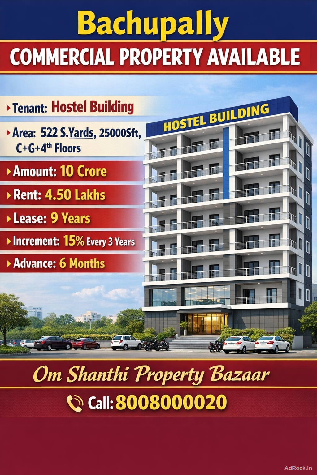 SALE OF COMMERCIAL BUILDING WITH HOSTEL AT BACHUPALLY ROAD