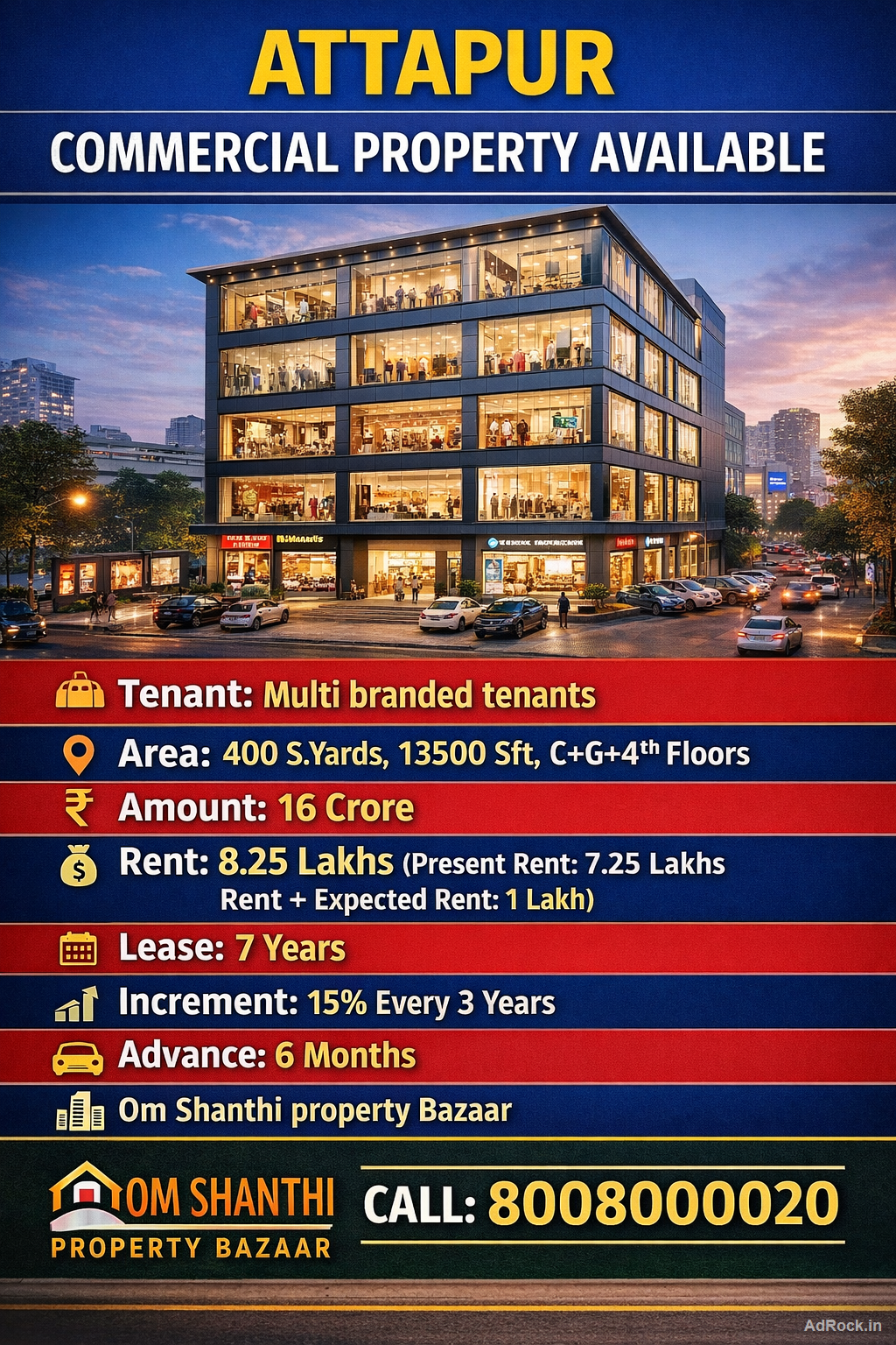 SALE OF COMMERCIAL PROPERTY WITH MULTI BRANDED TENANTS AT ATTAPUR MAIN ROAD