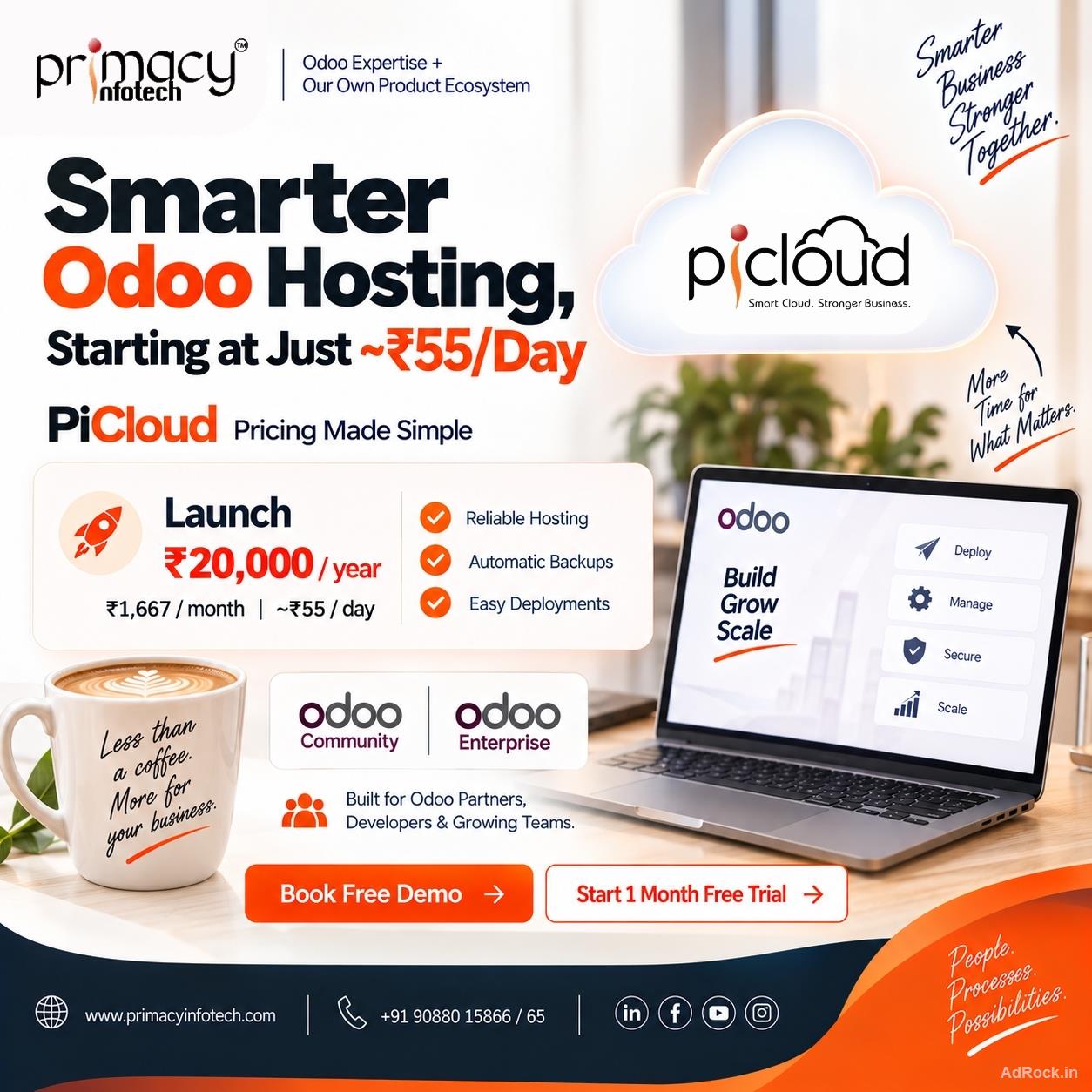 Odoo Cloud Hosting Starting at ₹55/Day | PiCloud