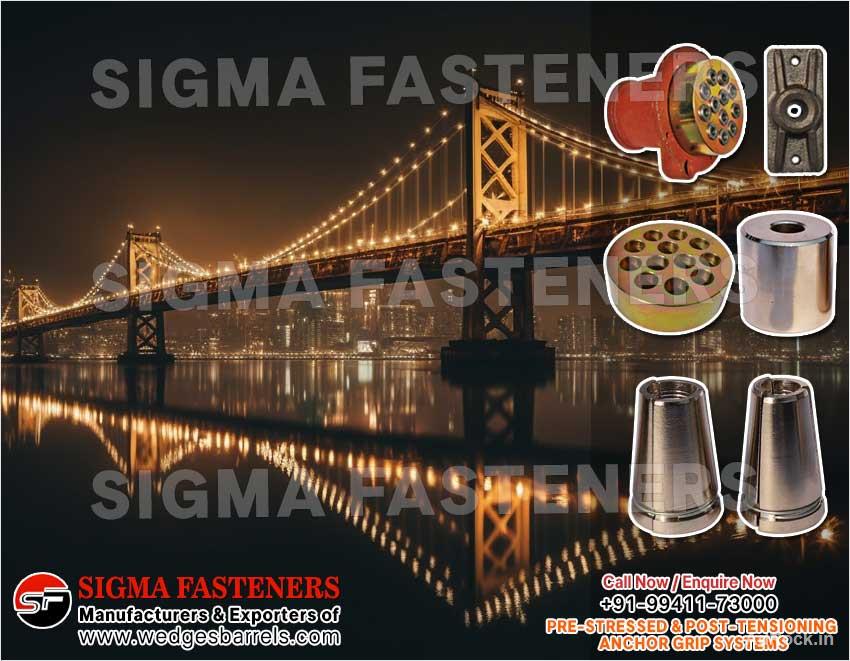 Post Tensioning wedges and barrels, pre stressed anchor grip system, anchor heads plates manufacturers exporte..
