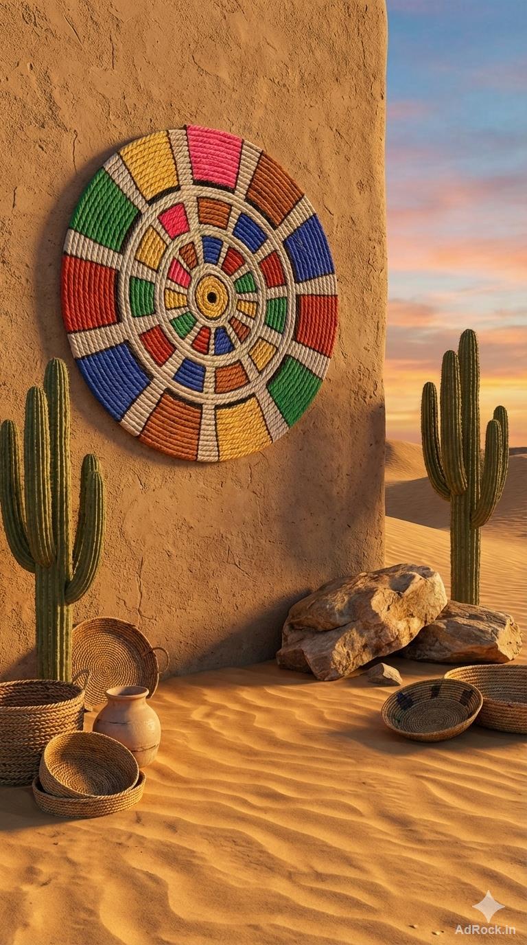 Vibrant Geometric Coiled Rope Wall Hanging