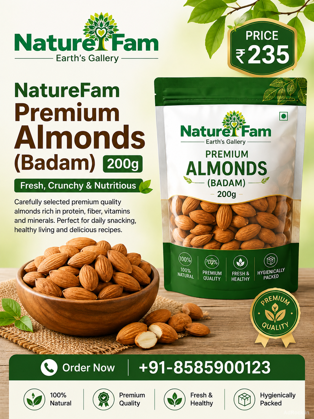 Premium Almonds 200 GM Pack Online | Naturefam Dry Fruits