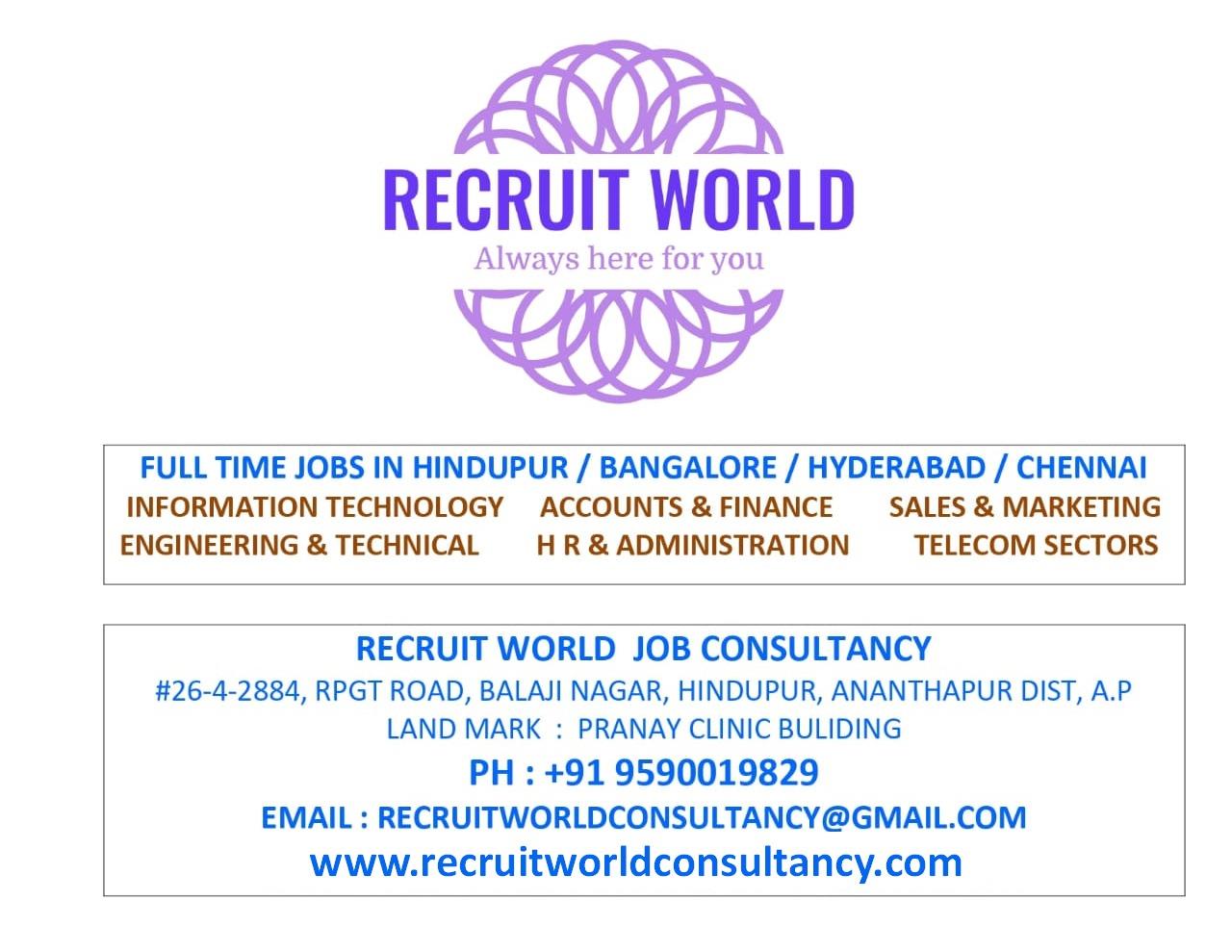 Jobs in Hindupur, Bangalore & Hyderabad for all qualifications for Freshers/Experienced