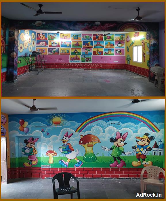 Anganwadi School Cartoon Wall Art Work From Malakpet