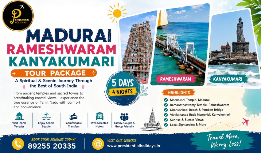 Madurai Rameshwaram Kanyakumari Trivandrum Tour